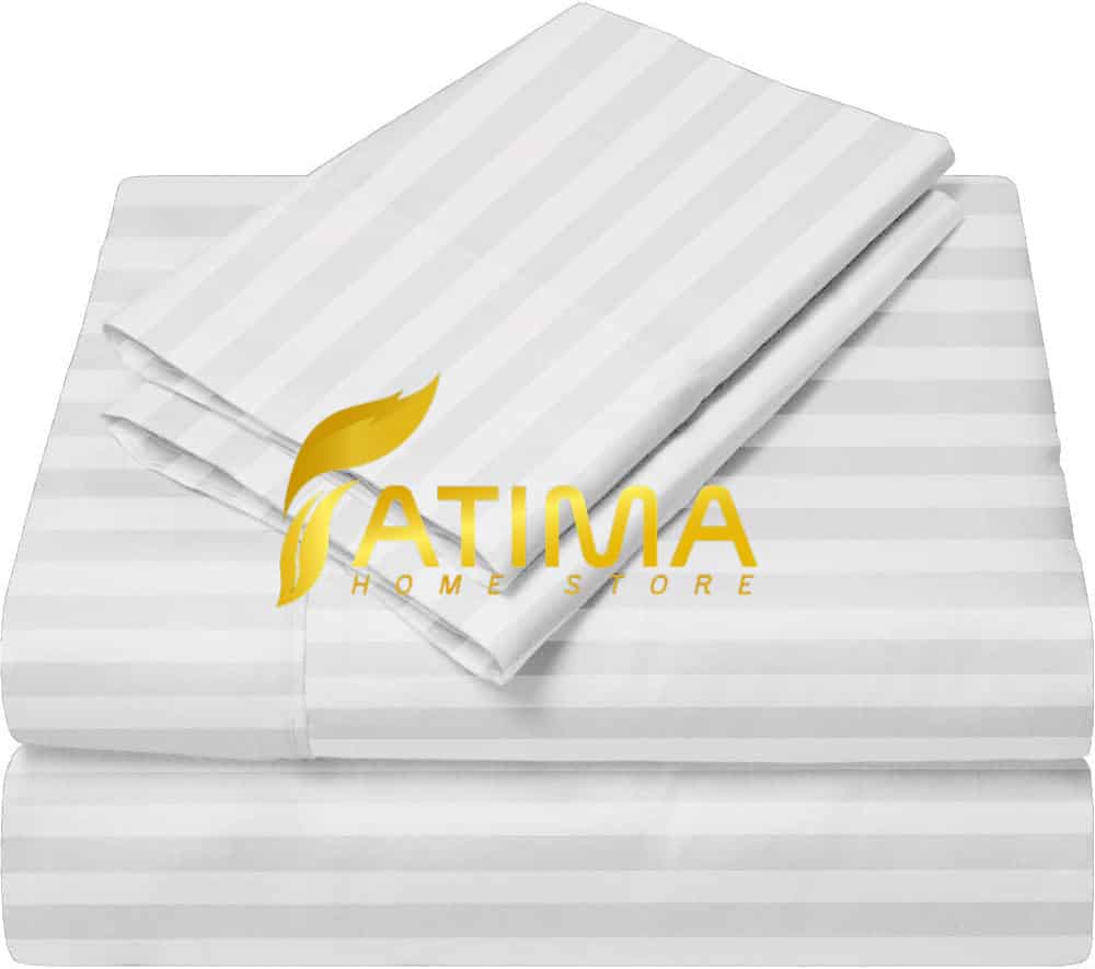 White Color Silky Satin Striped Cotton Bedsheets – Luxury Hotel Quality