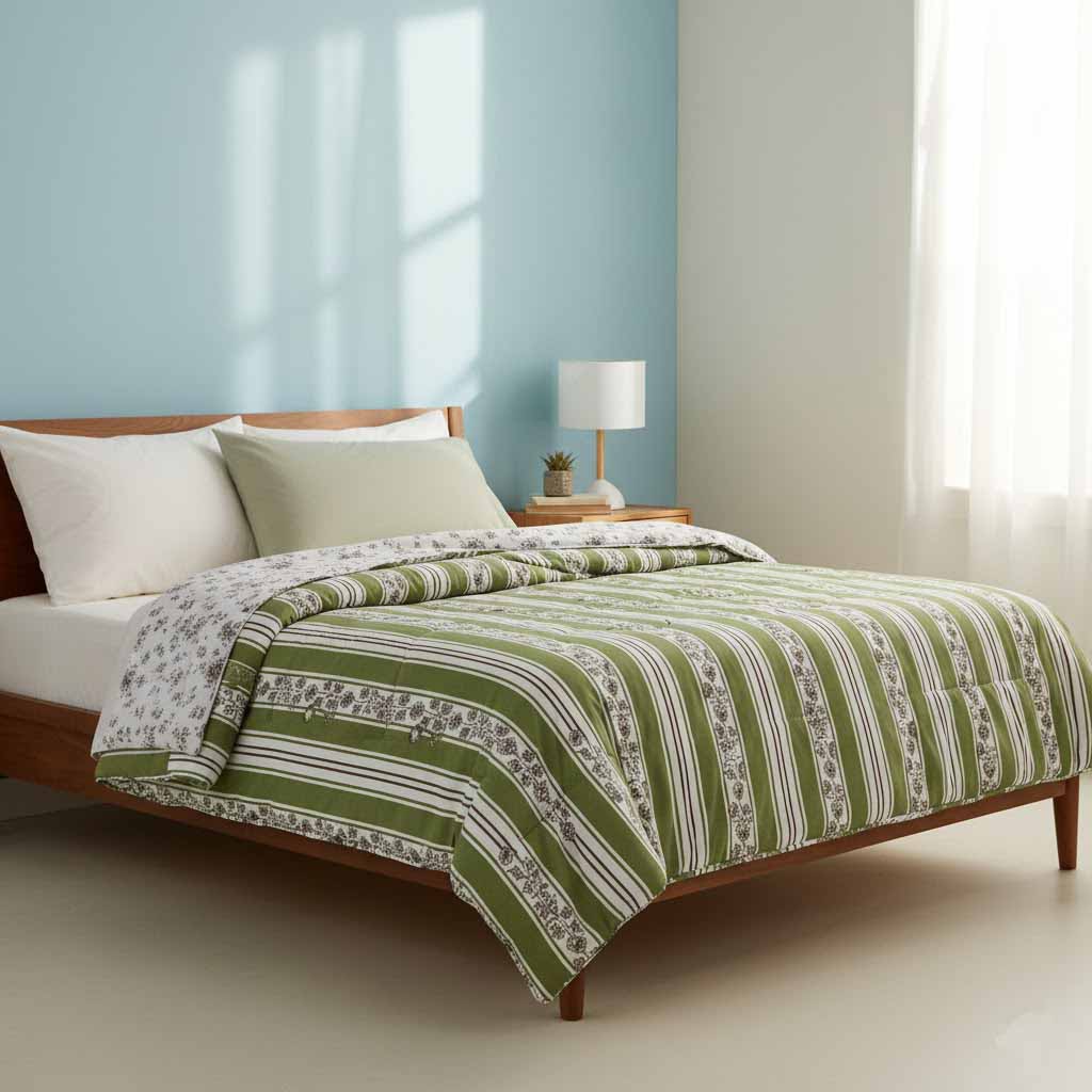 Comforter 2 Printed winter comforter fabric and stitching close-up