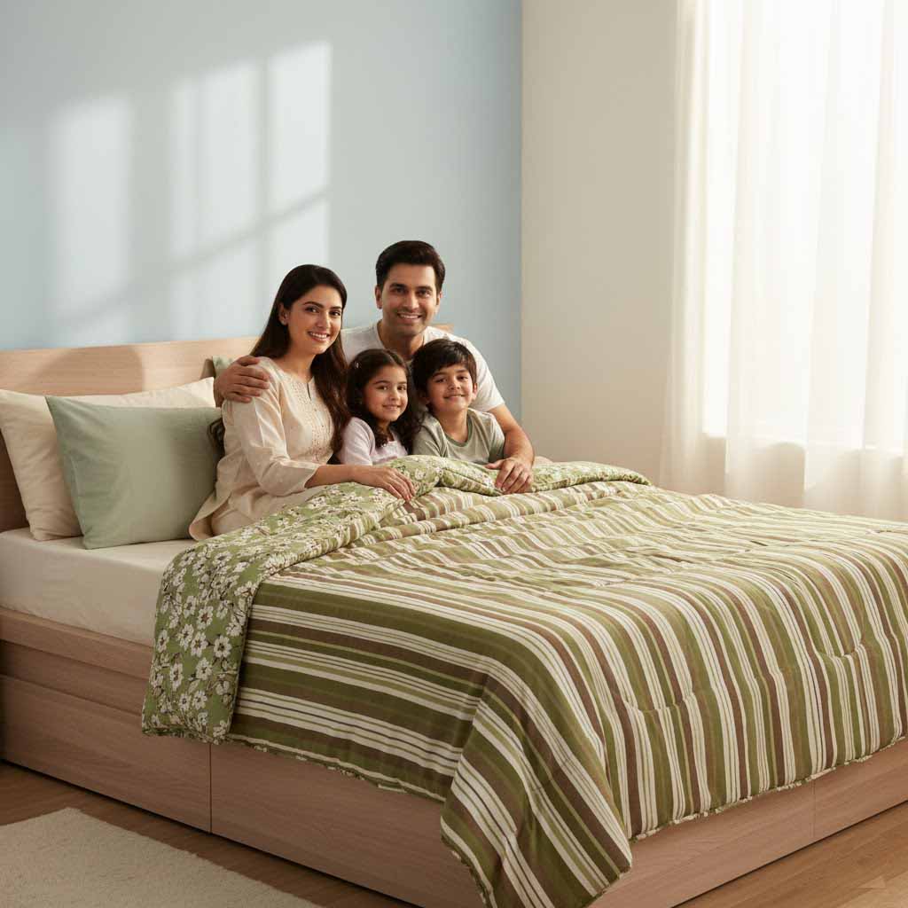 Comforter 4 Printed winter comforter fabric and stitching close-up